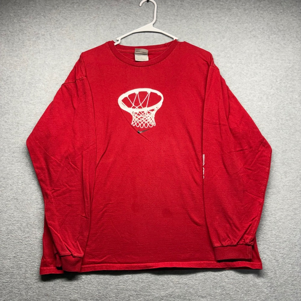 Nike Basketball Vintage Long Sleeve Shirt Red Graphic Swoosh Mens Large Y2K